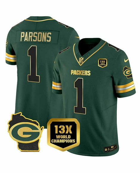 Men's Green Bay Packers Active Player Custom Green 2025 F.U.S.E. Champions Patch and G Patch Vapor Untouchable Limited Stitched Football Jersey